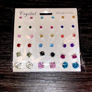 Assorted Rainbow Multicolor Rhinestone Stud Earrings Deluxe 18 Pair Pack